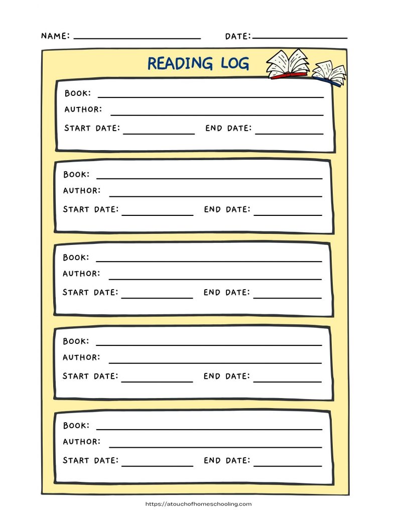 free printable homeschool book log - reading log for kids